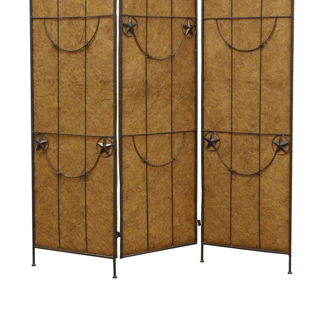 3 Panel Foldable Canvas Grill Screen with Lone Stars Brown BM26551