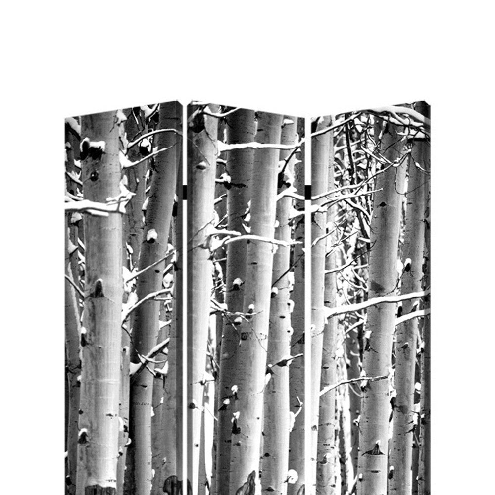 3 Panel Canvas Foldable Screen with Birch Print Black and White BM26560