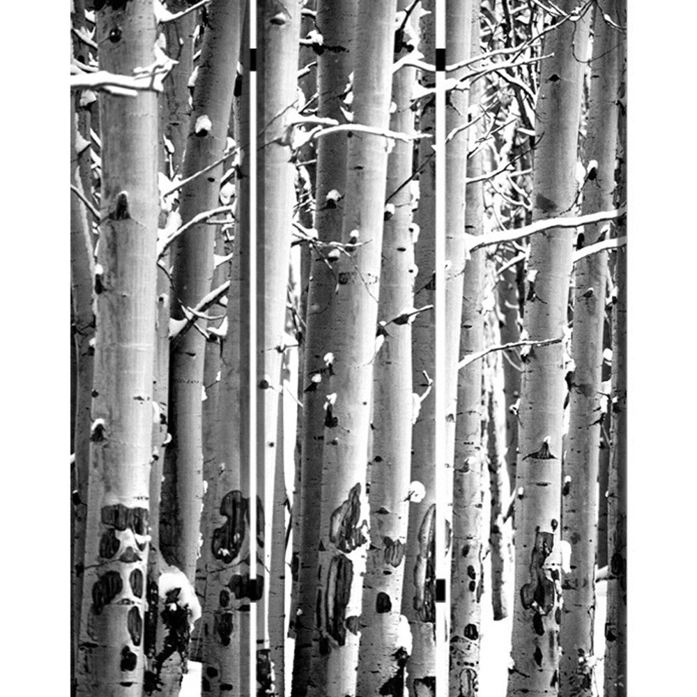 3 Panel Canvas Foldable Screen with Birch Print Black and White BM26560