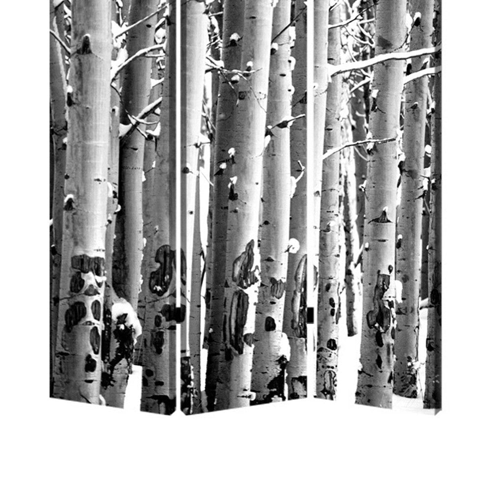 3 Panel Canvas Foldable Screen with Birch Print Black and White BM26560