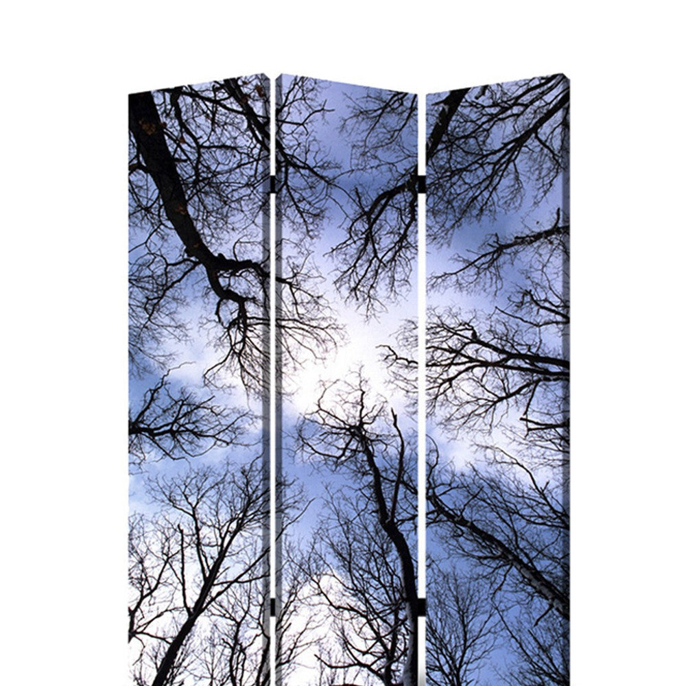 3 Panel Foldable Canvas Screen with Tree Print Black BM26561