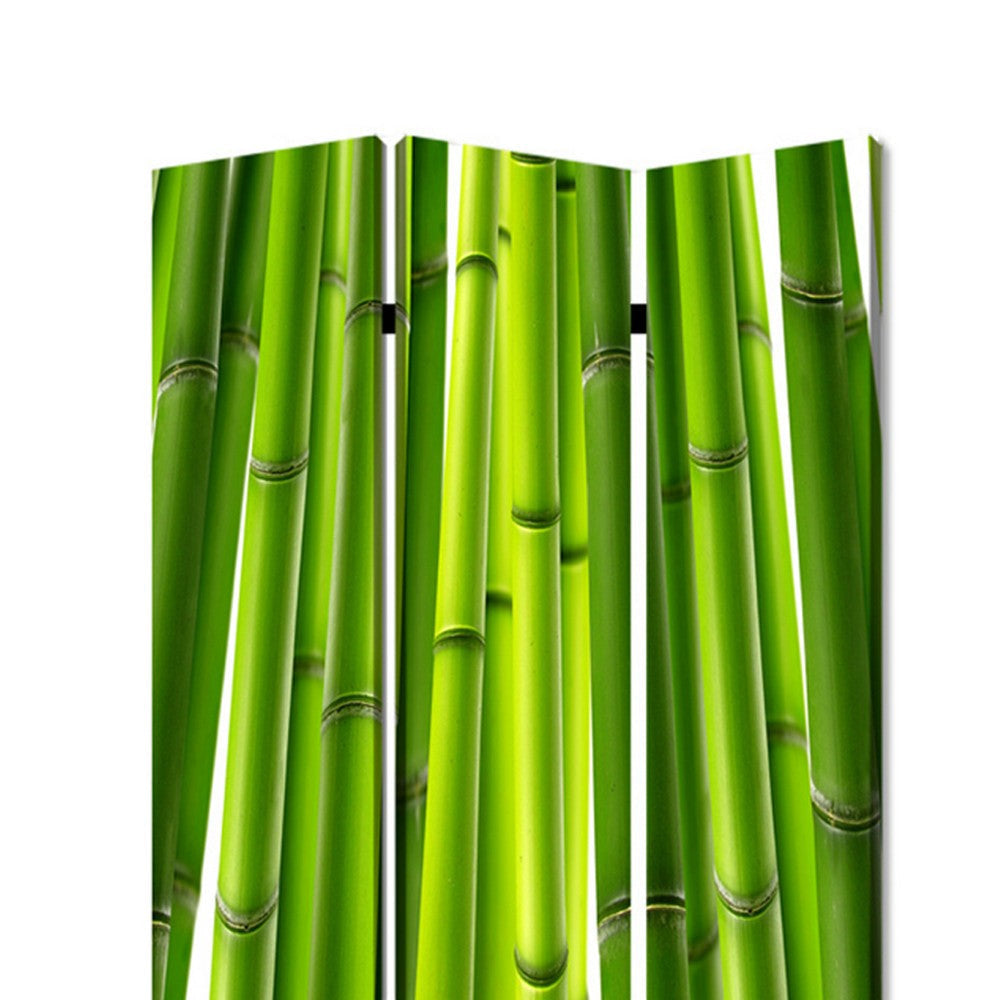3 Panel Foldable Room Divider with Bamboo Design Print Green BM26562