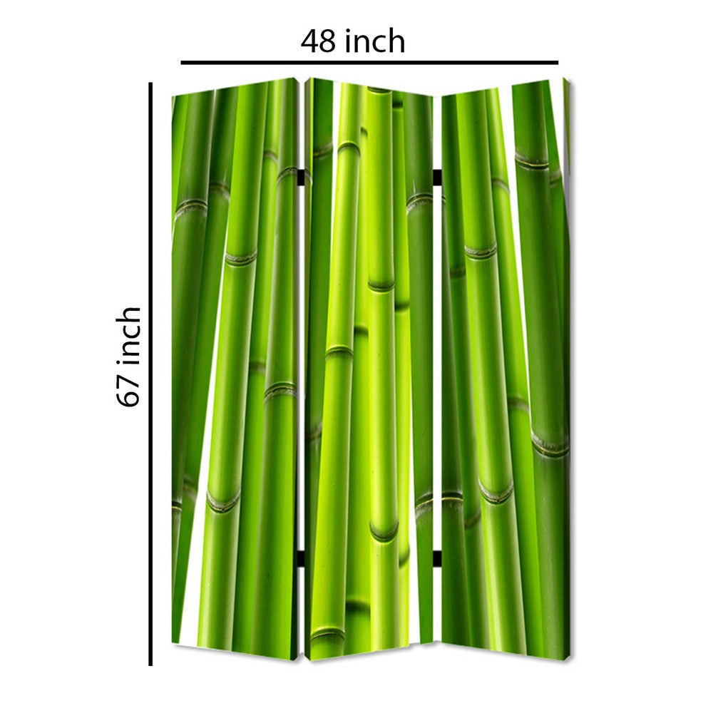 3 Panel Foldable Room Divider with Bamboo Design Print Green BM26562