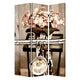 3 Panel Flowers and Cycle Print Foldable Room Divider, Pink and Brown
