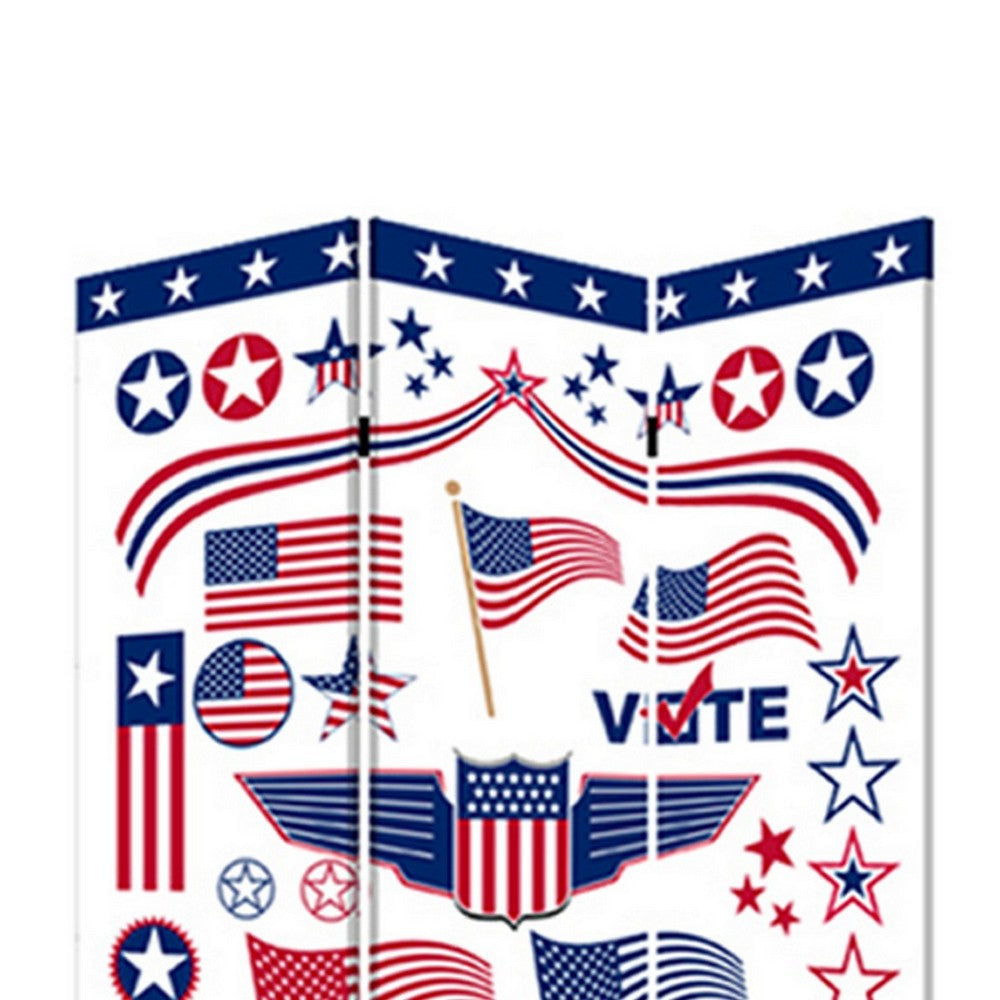 3 Panel American Flag Print Foldable Room Divider Multicolor BM26564