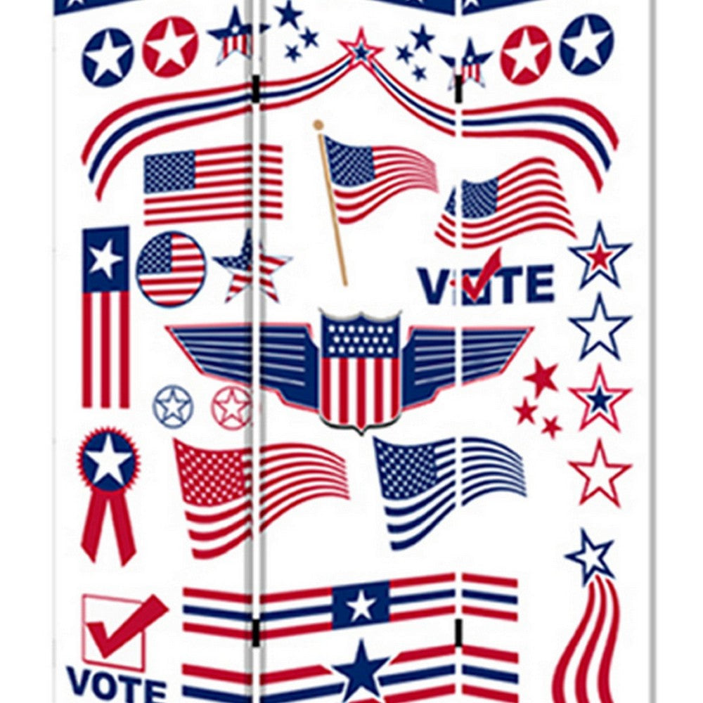 3 Panel American Flag Print Foldable Room Divider Multicolor BM26564