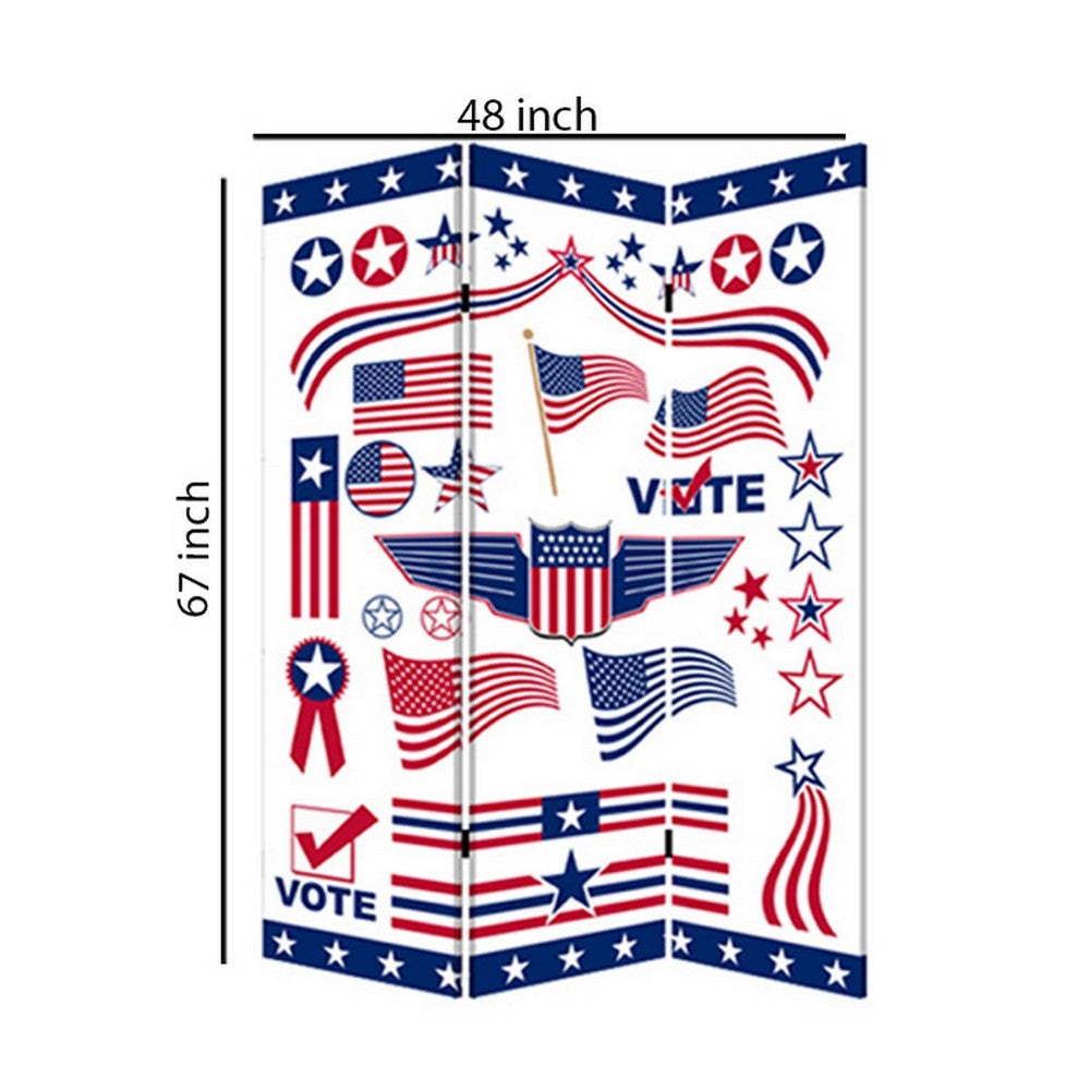 3 Panel American Flag Print Foldable Room Divider Multicolor BM26564