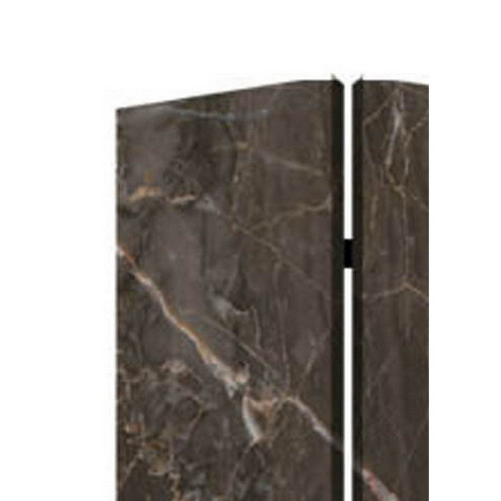 3 Panel Marble Print Canvas Room Divider Dark Brown BM26567