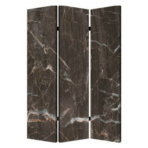 3 Panel Marble Print Canvas Room Divider, Dark Brown