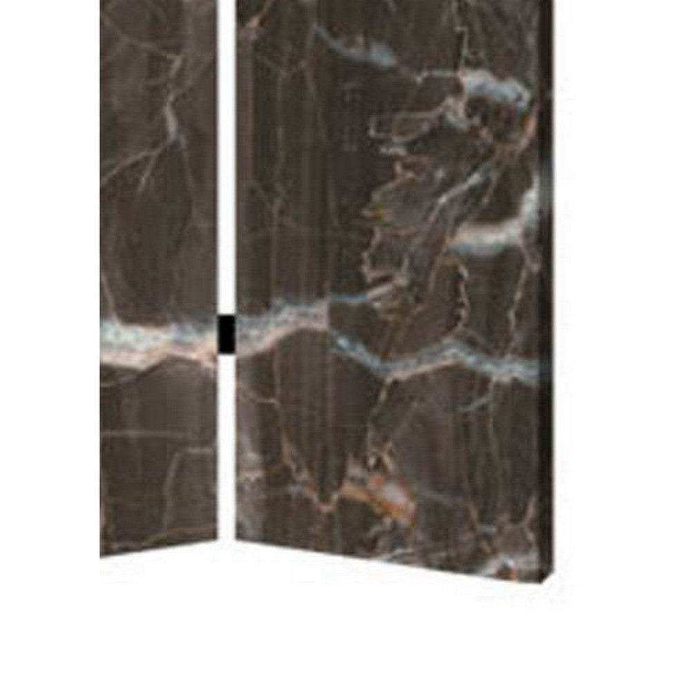 3 Panel Marble Print Canvas Room Divider Dark Brown BM26567