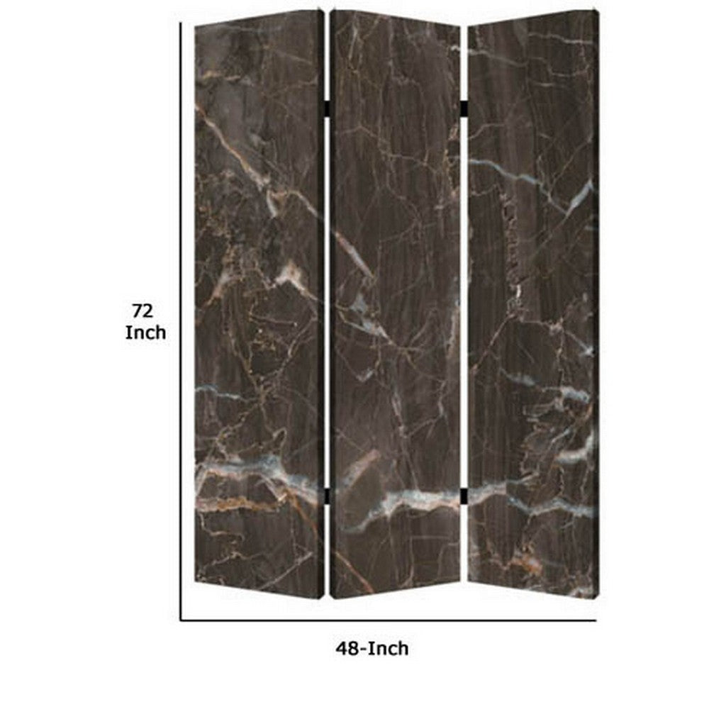 3 Panel Marble Print Canvas Room Divider Dark Brown BM26567