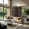 3 Panel Marble Print Canvas Room Divider, Dark Brown