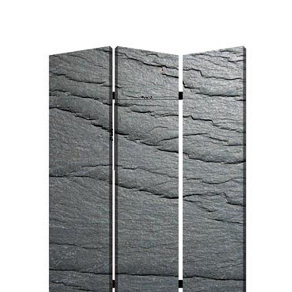 3 Panel Canvas and Metal Frame Room Divider Slate Gray BM26569