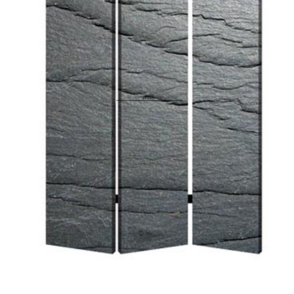 3 Panel Canvas and Metal Frame Room Divider Slate Gray BM26569