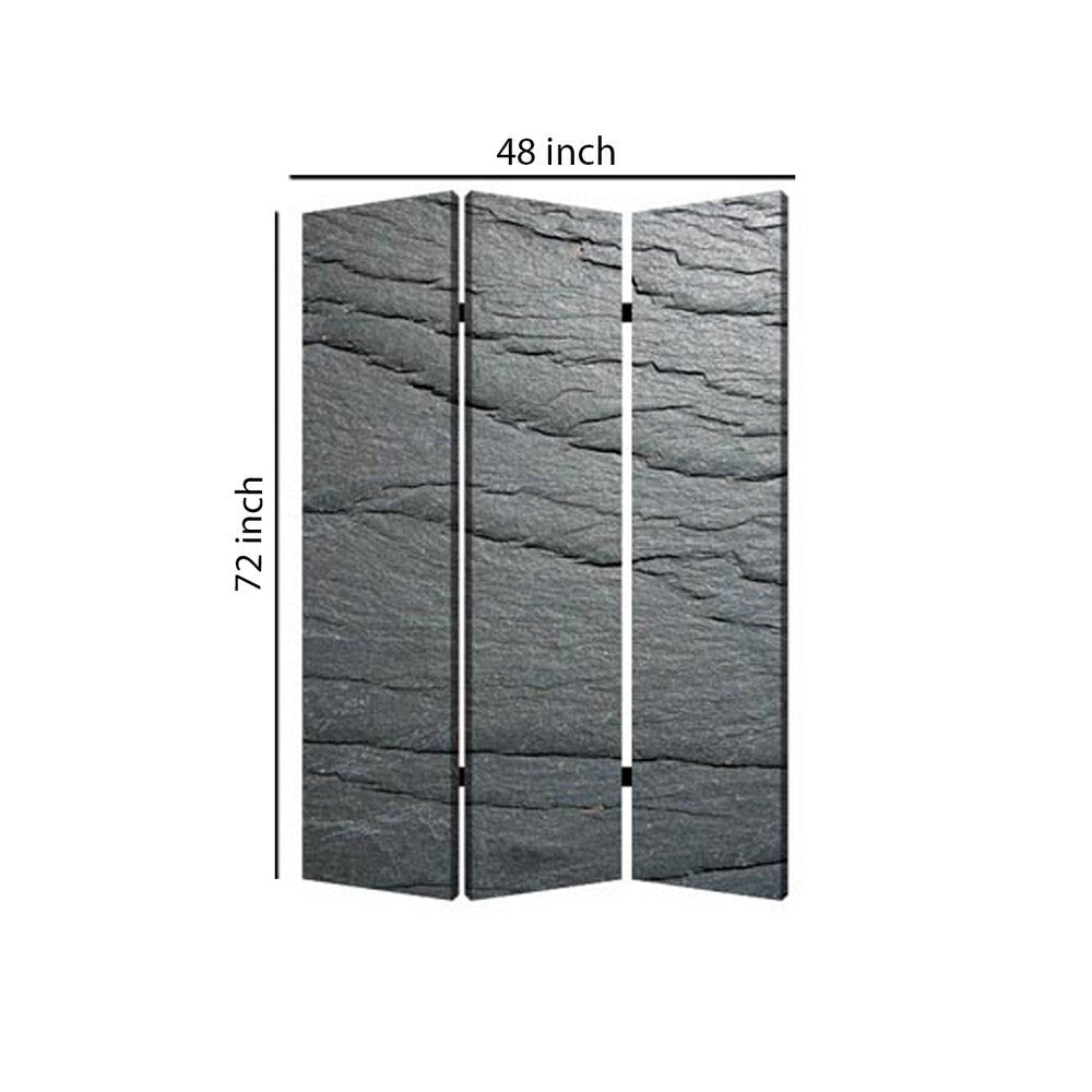 3 Panel Canvas and Metal Frame Room Divider Slate Gray BM26569