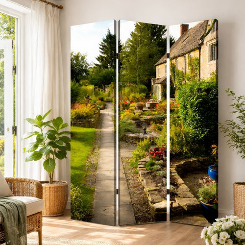 3 Panel Garden Print Canvas Room Divider, Multicolor