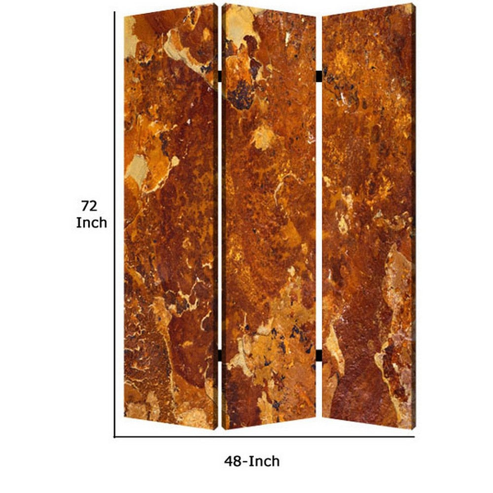 3 Panel Marble Print Foldable Canvas Room Divider Brown BM26573