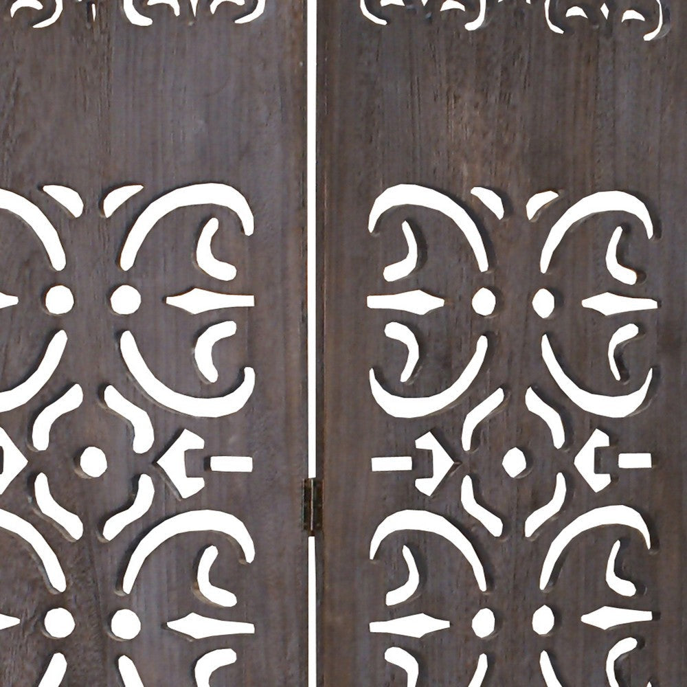 3 Panel Shinto Cut Out Design Foldable Room Divider Brown BM26575