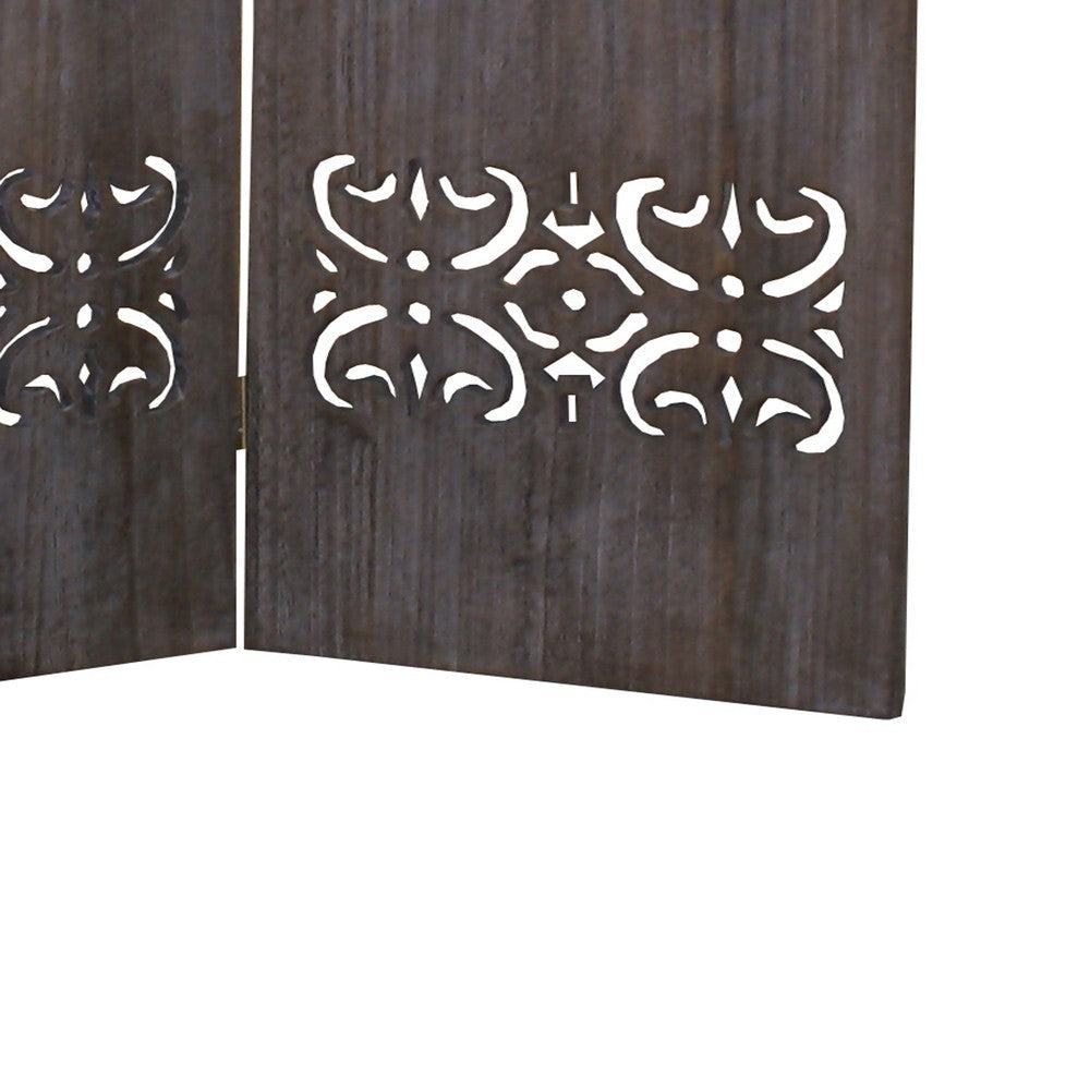 3 Panel Shinto Cut Out Design Foldable Room Divider Brown BM26575