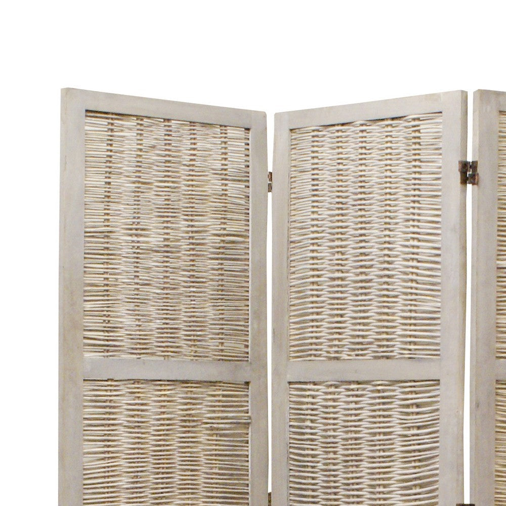 Cottage Style 3 Panel Room Divider with Willow Weaving Gray BM26577