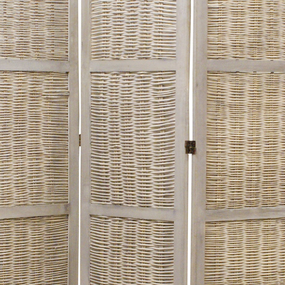 Cottage Style 3 Panel Room Divider with Willow Weaving Gray BM26577