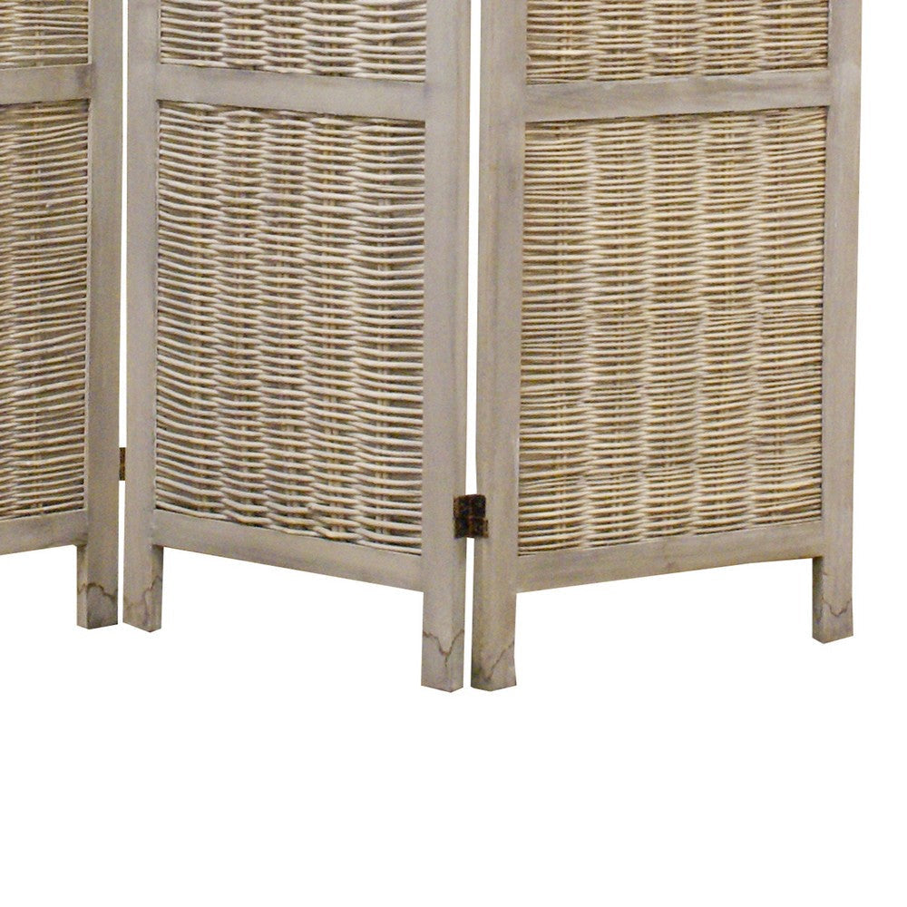 Cottage Style 3 Panel Room Divider with Willow Weaving Gray BM26577