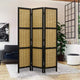 Cottage Style 3 Panel Room Divider with Willow Weaving, Black and Brown