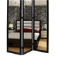 3 Panel Wooden Foldable Mirror Encasing Room Divider Black and Silver By Casagear Home BM26590