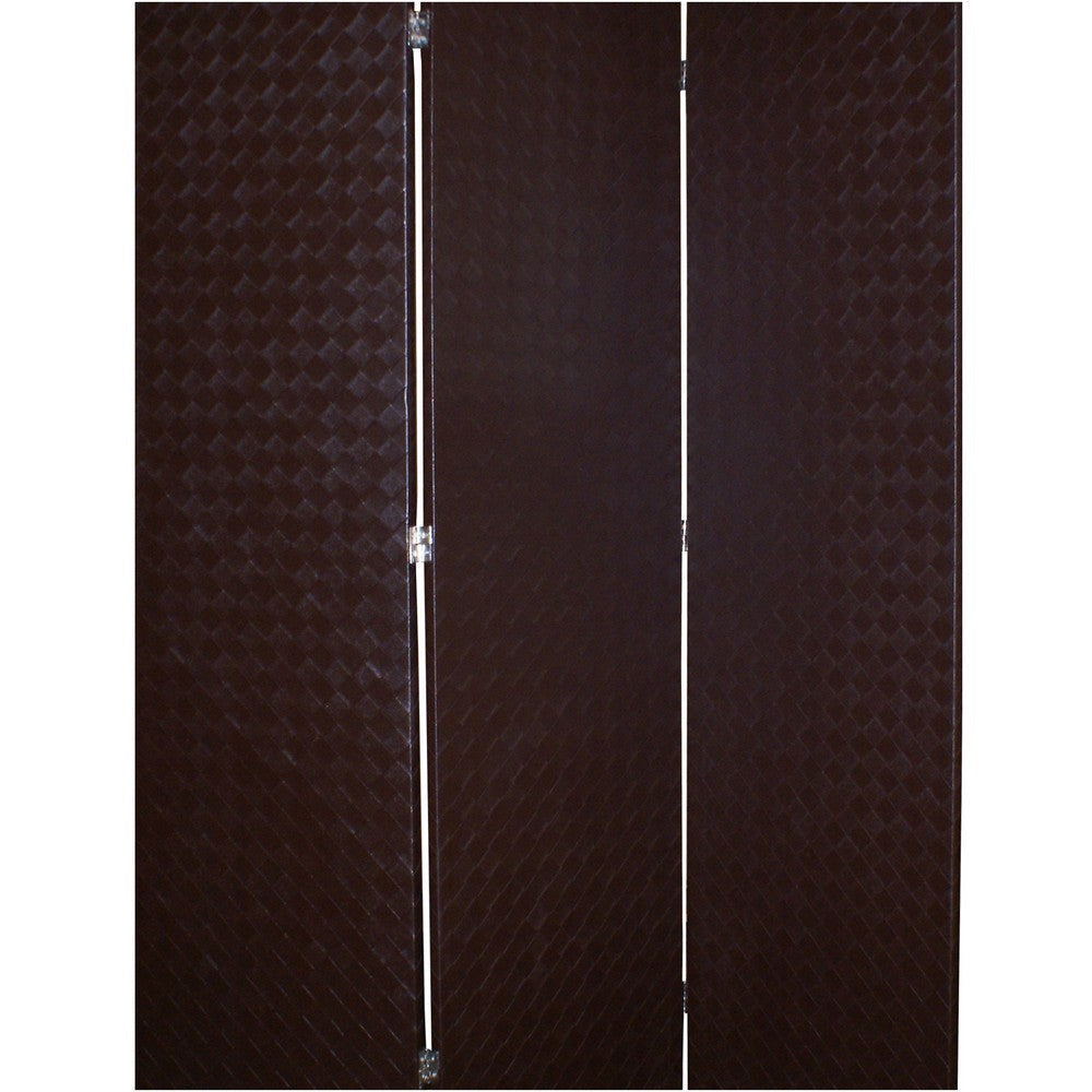 3 Panel Faux Leather Covered Room Divider with Criss Cross Design Brown BM26592