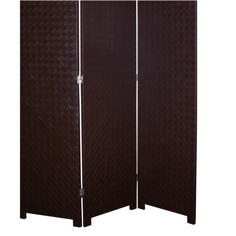 3 Panel Faux Leather Covered Room Divider with Criss Cross Design Brown BM26592