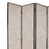 4 Panel Scripted Fabric Wooden Foldable Room Divider Beige and Brown BM26595
