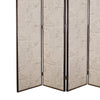 4 Panel Scripted Fabric Wooden Foldable Room Divider Beige and Brown BM26595
