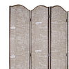 4 Panel Scripted Fabric Wooden Scalloped Room Divider Beige and Brown BM26596