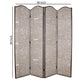 4 Panel Scripted Fabric Wooden Scalloped Room Divider Beige and Brown BM26596