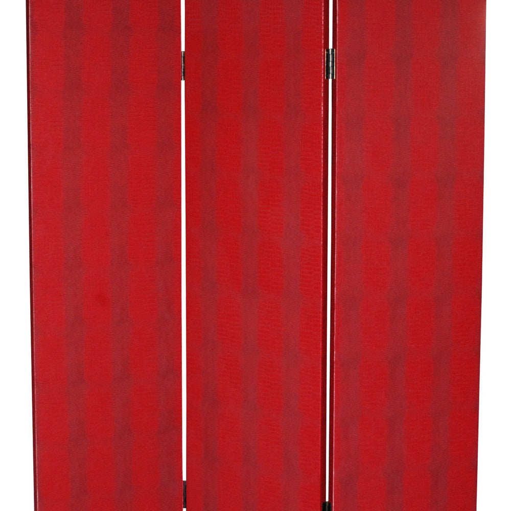 Transitional 3 Panel Wooden Screen with Nailhead Trim Red BM26603