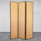 Foldable 3 Panel Wooden Screen with Faux Leather Trim, Brown