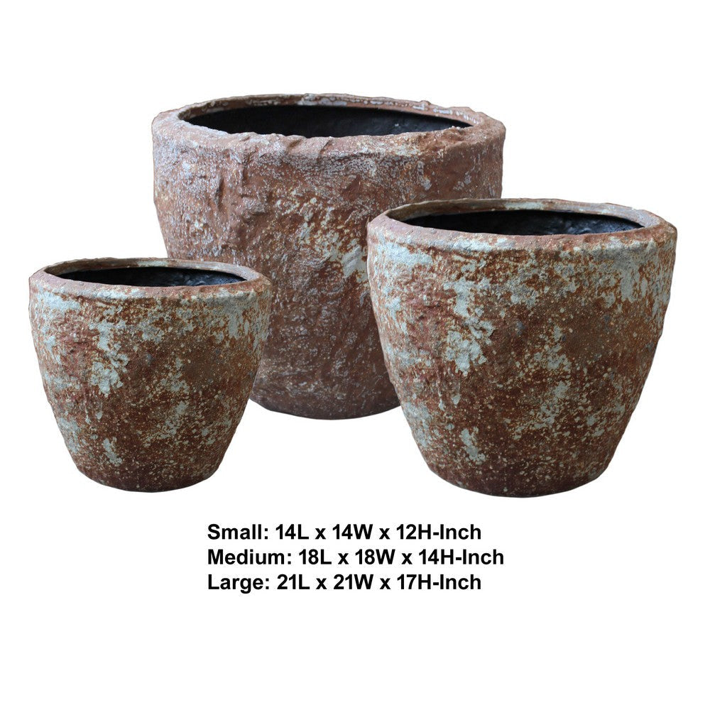 Hand Made Round Bowl Like Rocky Sandstone Planter Brown Set of 3 BM26608