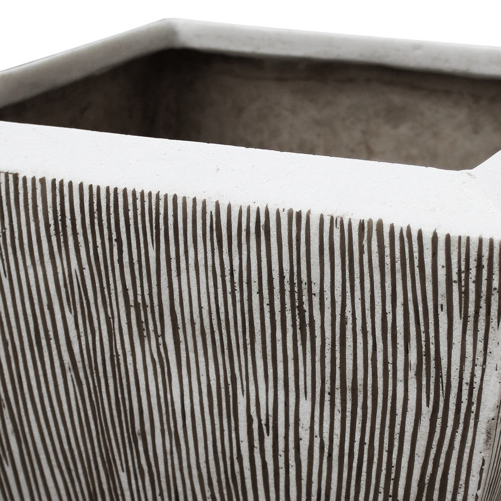 Hand Made Square Flower pot with Ribbed Design White Set of 3 BM26609
