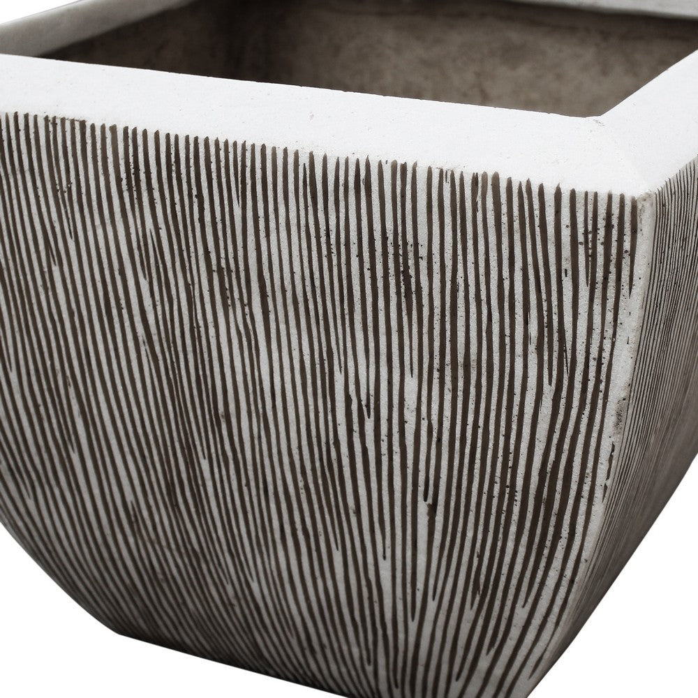 Hand Made Square Flower pot with Ribbed Design White Set of 3 BM26609
