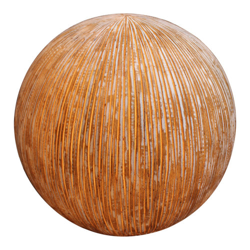 Contemporary Ribbed Finish Sandstone Decor Ball with Lights, Brown