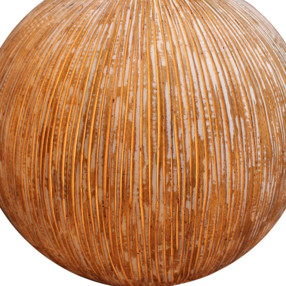 Contemporary Ribbed Finish Sandstone Decor Ball with Lights Brown BM26619