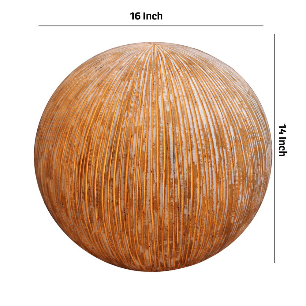 Contemporary Ribbed Finish Sandstone Decor Ball with Lights Brown BM26619