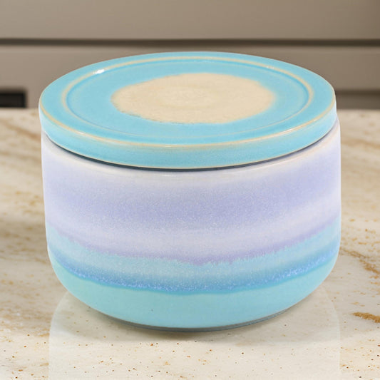 Storage Jar with Round Ceramic Shape and Lid, Blue By Casagear Home