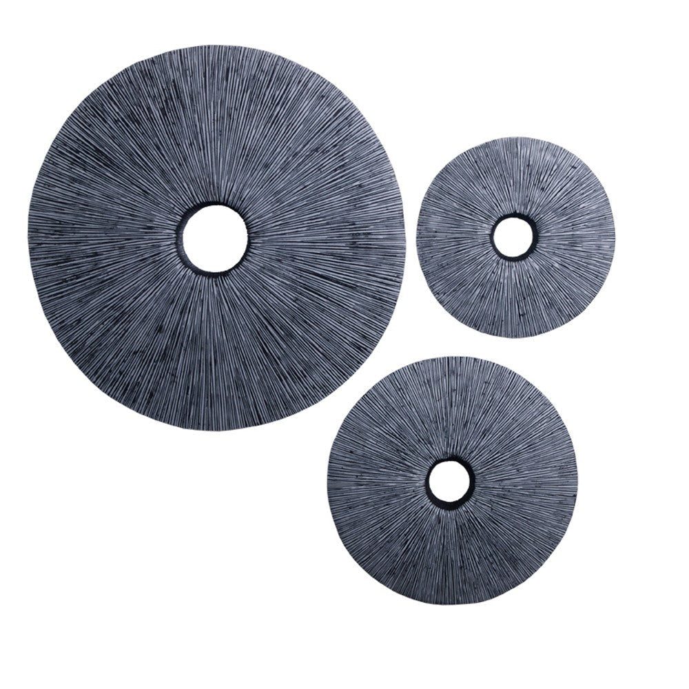 Ribbed Round Sandstone Wall Decor with Cut Out at Centre, Large, Gray