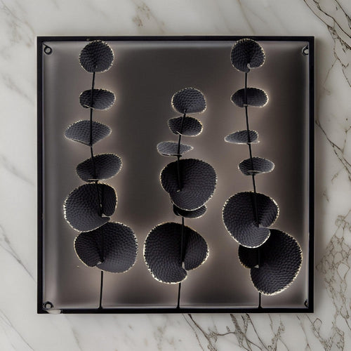 Luxe Wall Decor | Textured Leaves | Metal Frame | Black | 28 x 36