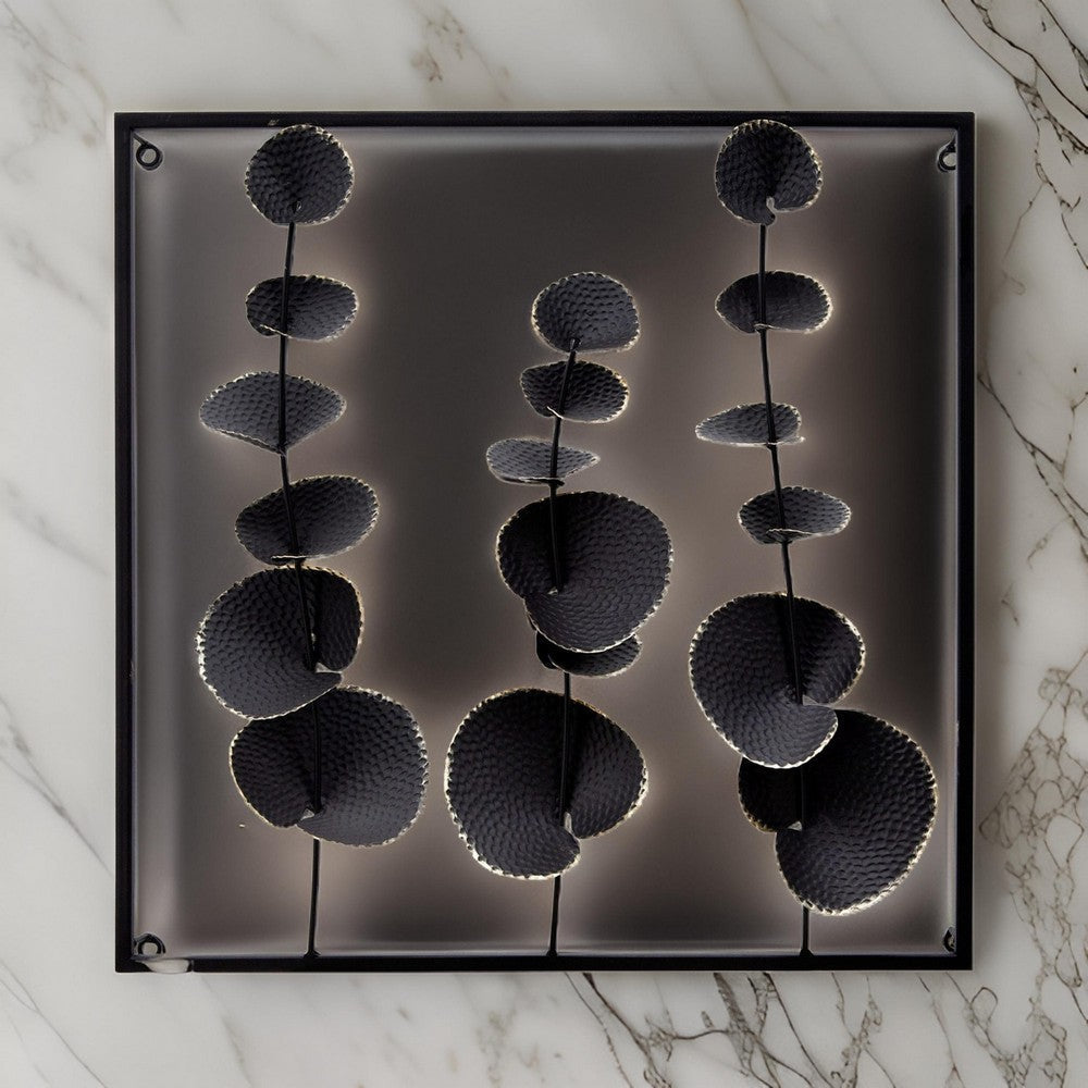 Luxe Wall Decor | Textured Leaves | Metal Frame | Black | 28 x 36