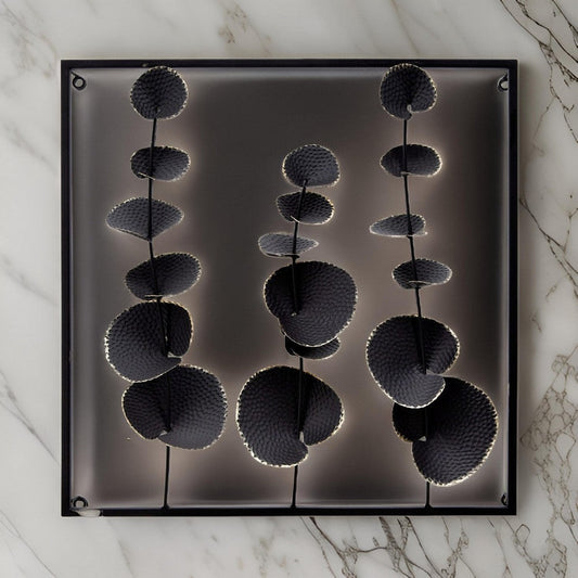 Wall Decor with Textured Leaves and Metal Frame, Black By Casagear Home