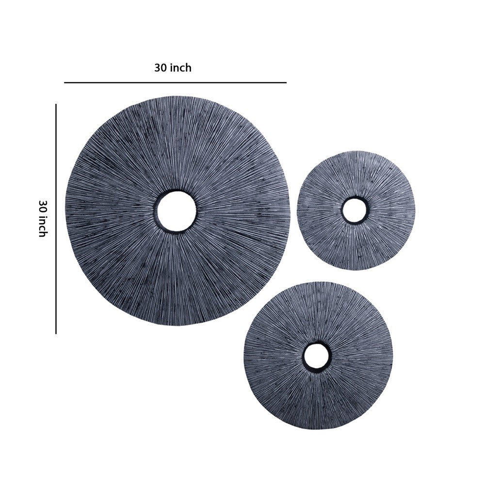 Ribbed Round Sandstone Wall Decor with Cut Out at Centre Large Gray BM26624