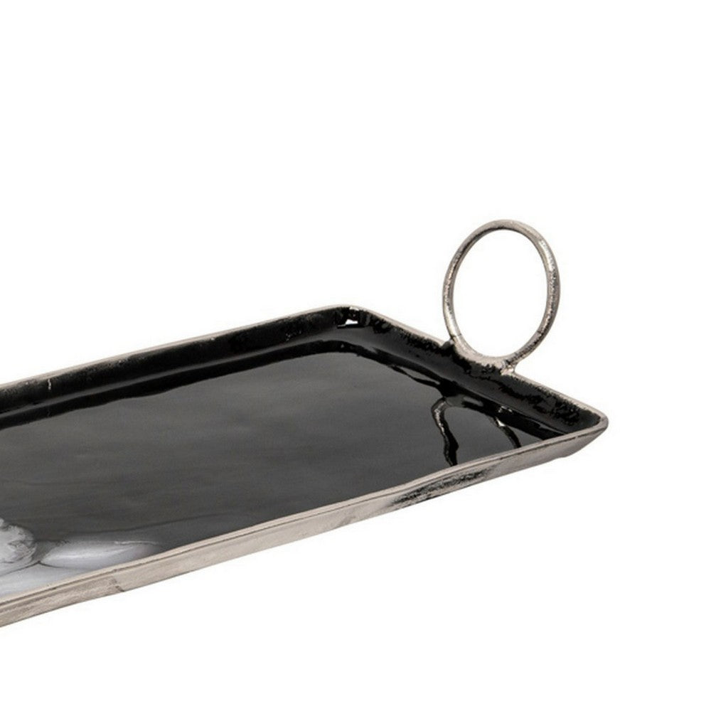 Tray with Metal and Ring Handles Black and Silver By Casagear Home BM266271