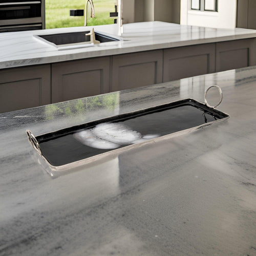 Arya Tray | Ring Handles | Metal | Black & Silver